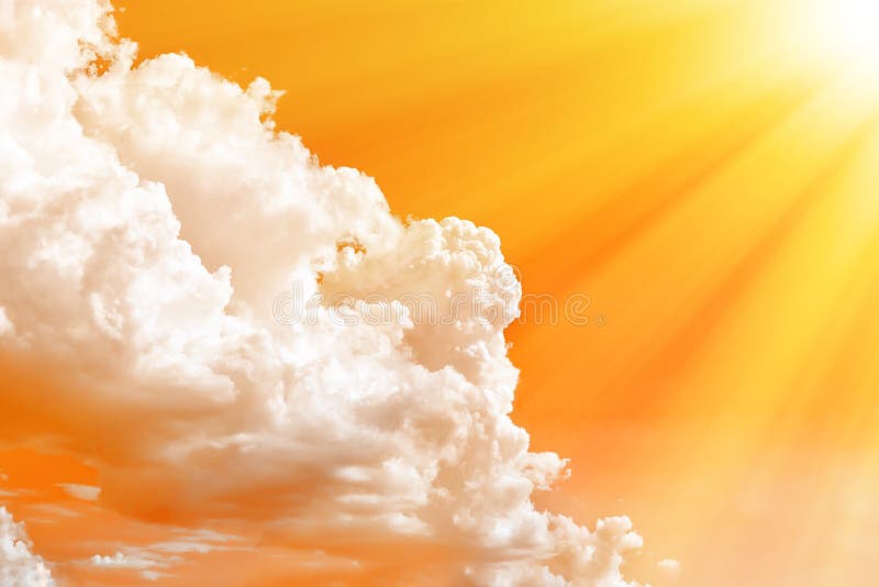 Orange sky with white clouds and rays of hot sun.Conceptual photography on the theme of global warming stock photo Orange sky with white clouds and rays of hot sun.Conceptual photography on the theme of global warming stock photo