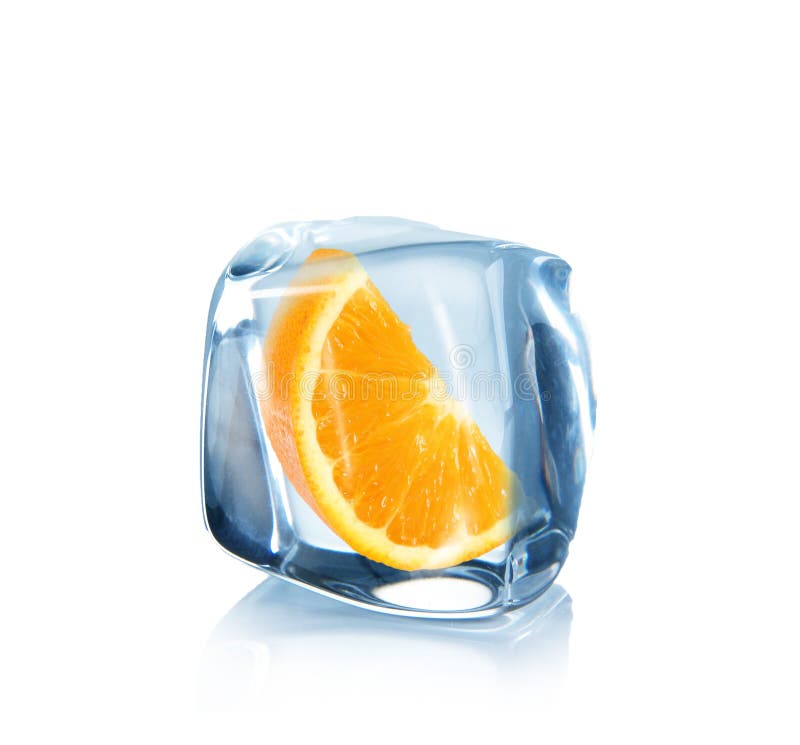 Orange slice in Ice cube stock image. Image of cool, solid 25750895