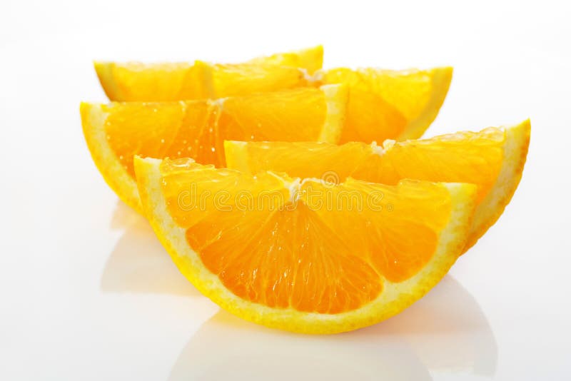 Orange Slices Wedges on White Plate Stock Photo - Image of citrus