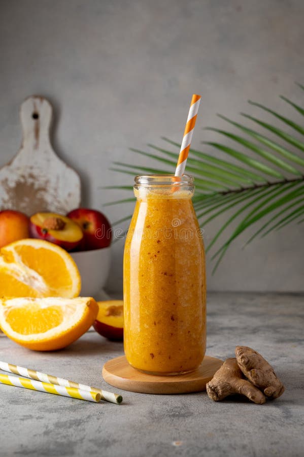 Orange Smoothie Made with Peach, Ginger and Orange, Healthy Drink