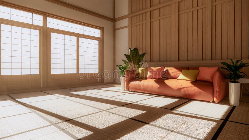 Room Interior - Orange Sofa Japanese Style on Room Japan and the White  Backdrop Provides a Window for  Rendering Stock Illustration -  Illustration of rendering, japanese: 186784189