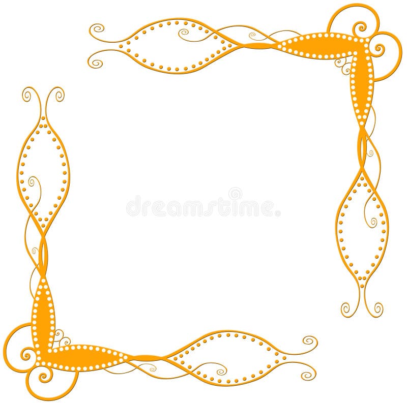 Two decorative orange spiral corners or borders on a white background.