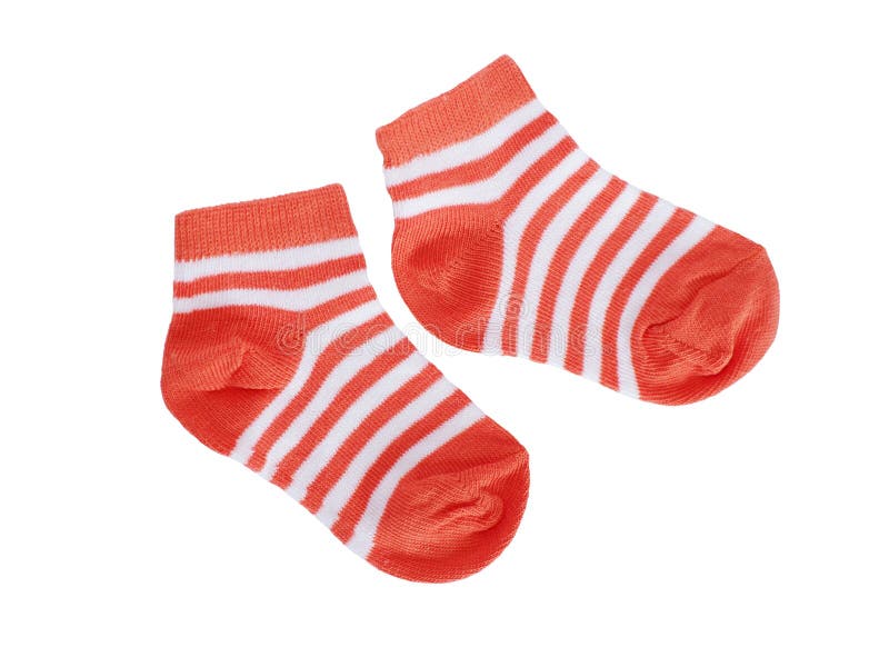 Ein paar aus gestreift ein Kind Socken auf weiß.