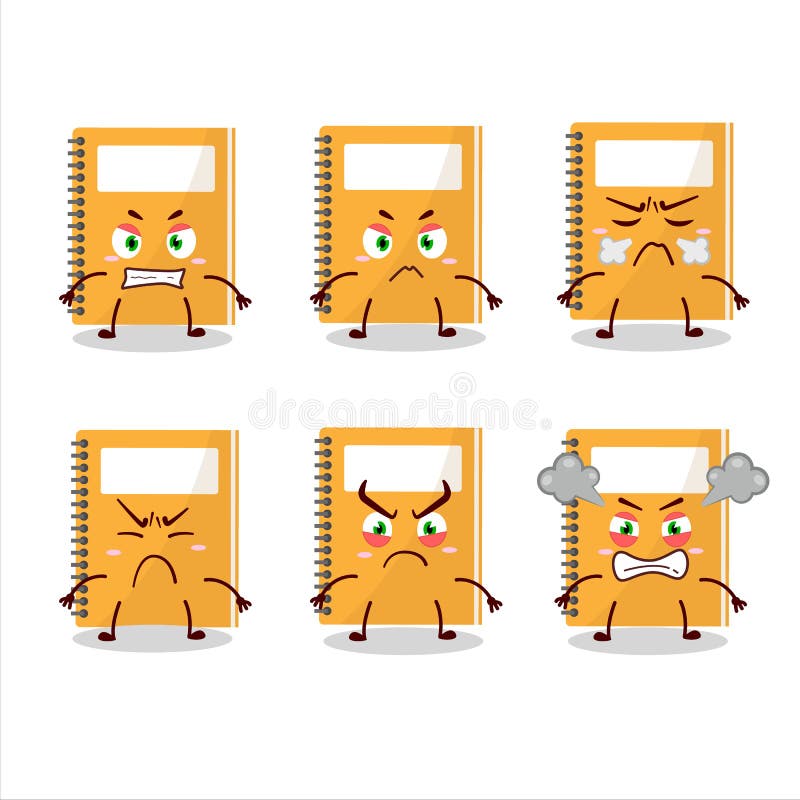 Orange Study Book Cartoon Character with Various Angry Expressions