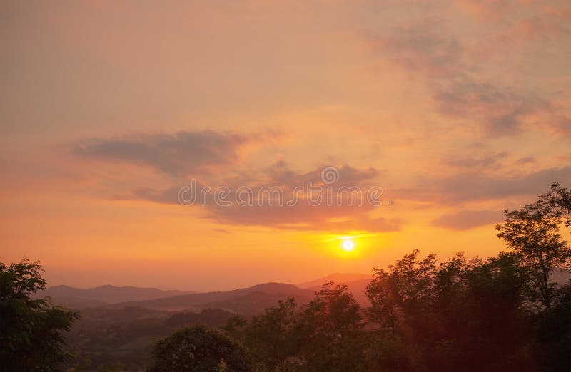 Orange Sunset Over Serbian Village