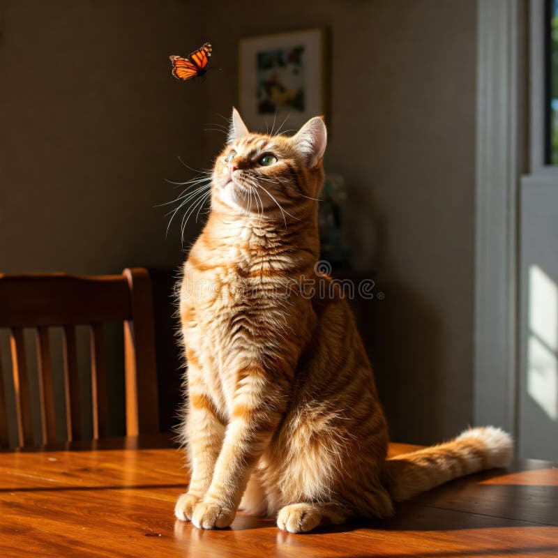 Orange Tabby Cat in einem Gentle Encounter stock abbildung
