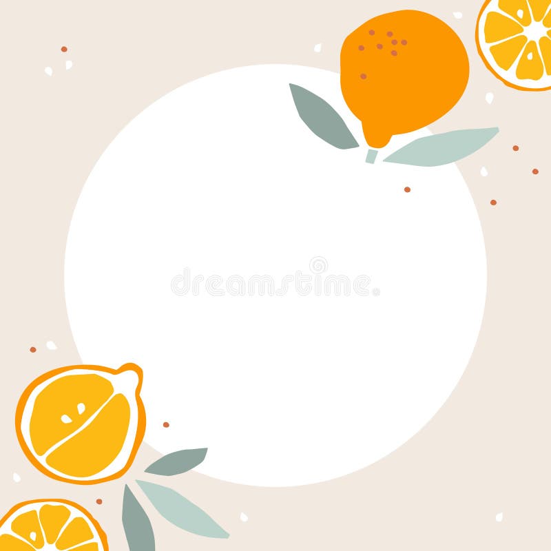 Orange or tangerine frame. Fruits with leaf hand drawn sketch isolated. Border with Whole fruit and cut half. Frame of