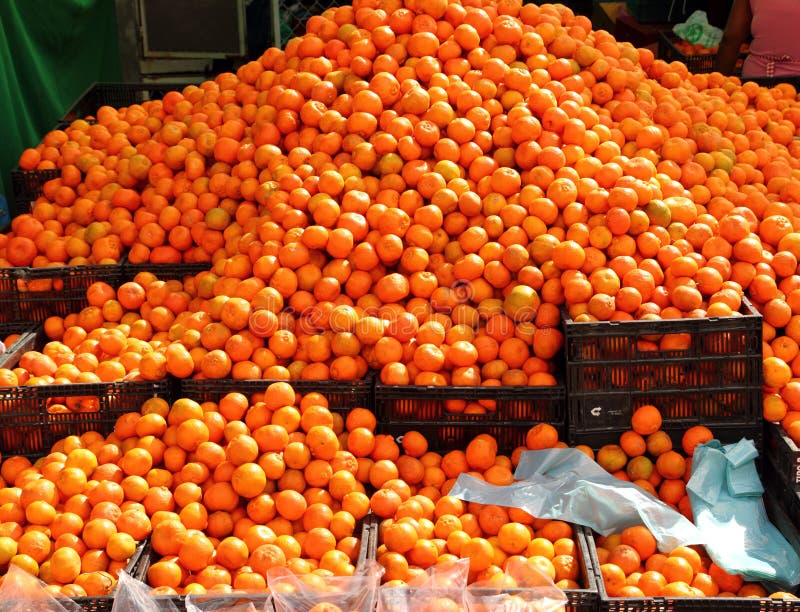 Orange tangerines mound in market vivid citrus royalty free stock photo
