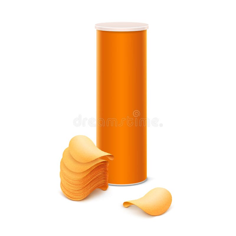 Box container tube with stack of potato chips Vector Image