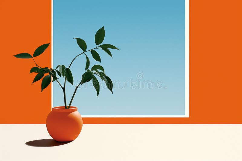 An Orange Vase with a Plant in it Stock Illustration Illustration of environment, growth