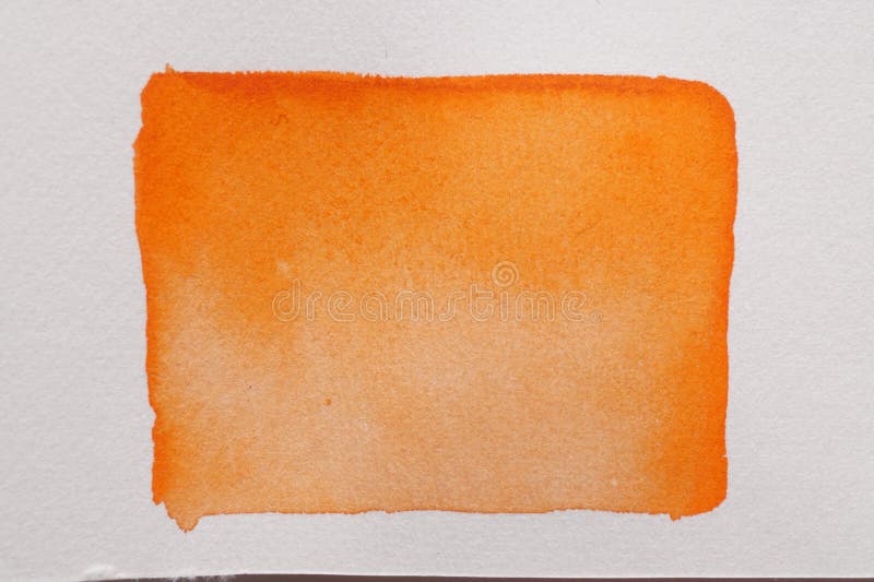 Orange Watercolor Rectangle on White Canvas, Top View Stock Photo
