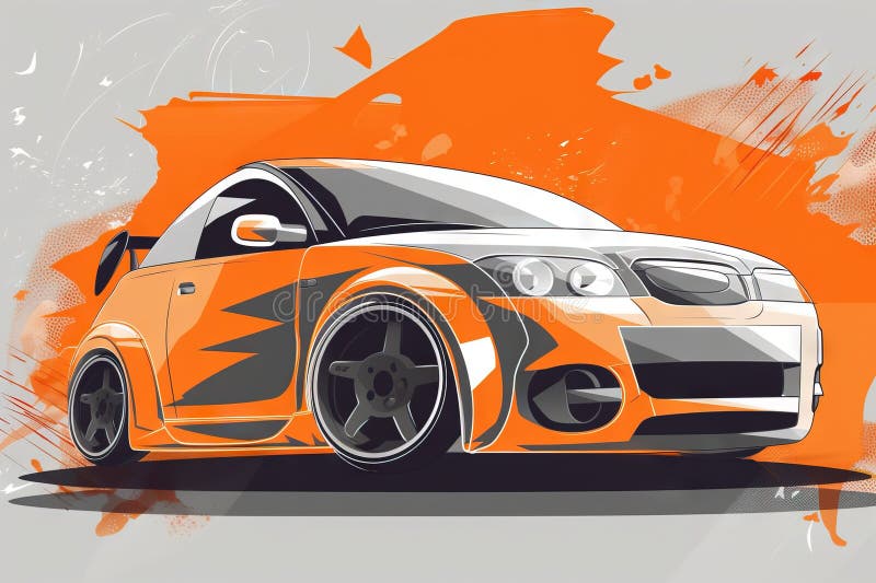 An Orange and White Car is Shown in a Graphic Style with a Splash of