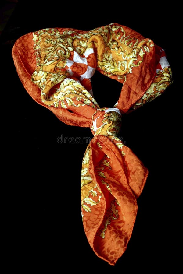 Orange White an Yellow Silk Scarf on Black Backdrop Stock Image Image