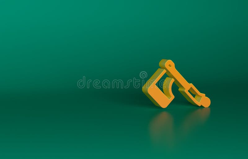 Orange Wooden axe icon isolated on green background. Lumberjack axe. Happy Halloween party. Minimalism concept. 3D render illustration.