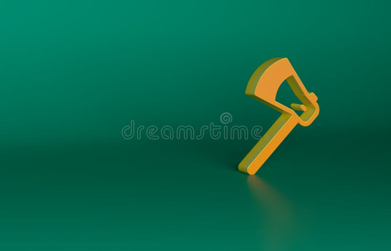 Orange Wooden axe icon isolated on green background. Lumberjack axe. Minimalism concept. 3D render illustration.