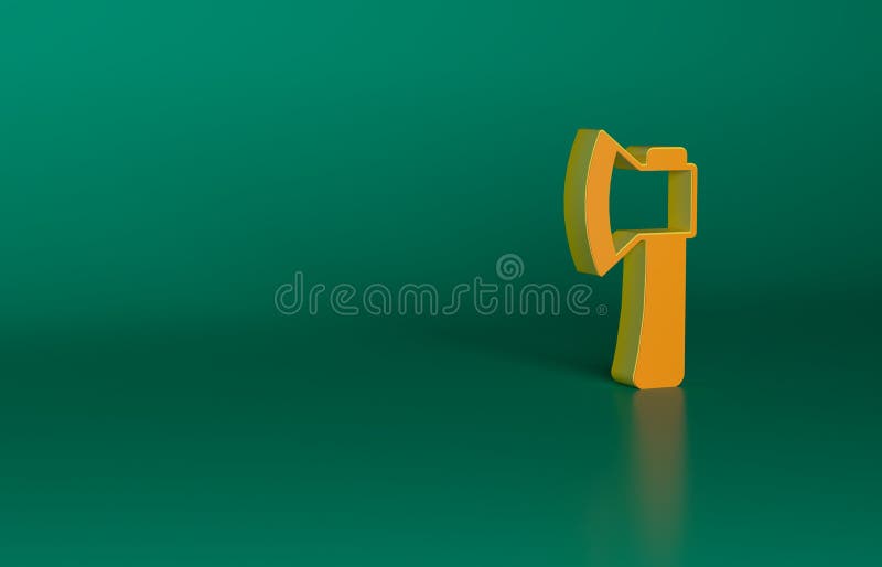Orange Wooden axe icon isolated on green background. Lumberjack axe. Minimalism concept. 3D render illustration.