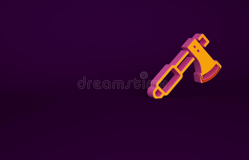 Orange Wooden axe icon isolated on purple background. Lumberjack axe. Minimalism concept. 3d illustration 3D render.