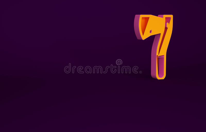 Orange Wooden axe icon isolated on purple background. Lumberjack axe. Minimalism concept. 3d illustration 3D render.