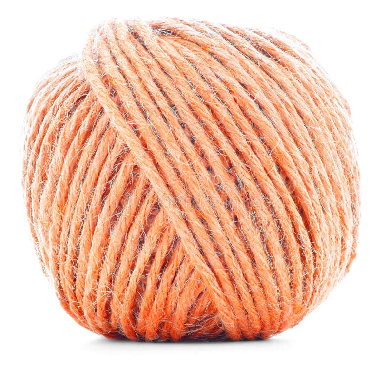 Orange Wool Skein, Sewing Yarn Ball Isolated on White Background Stock