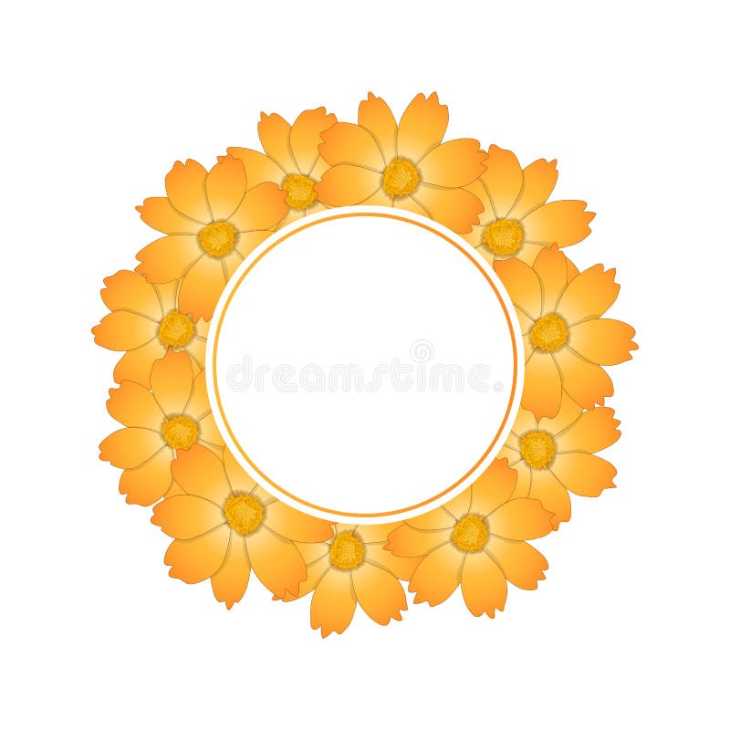 Orange Yellow Cosmos Flower Banner Wreath. Vector Illustration stock illustration Orange Yellow Cosmos Flower Banner Wreath. Vector Illustration stock illustration