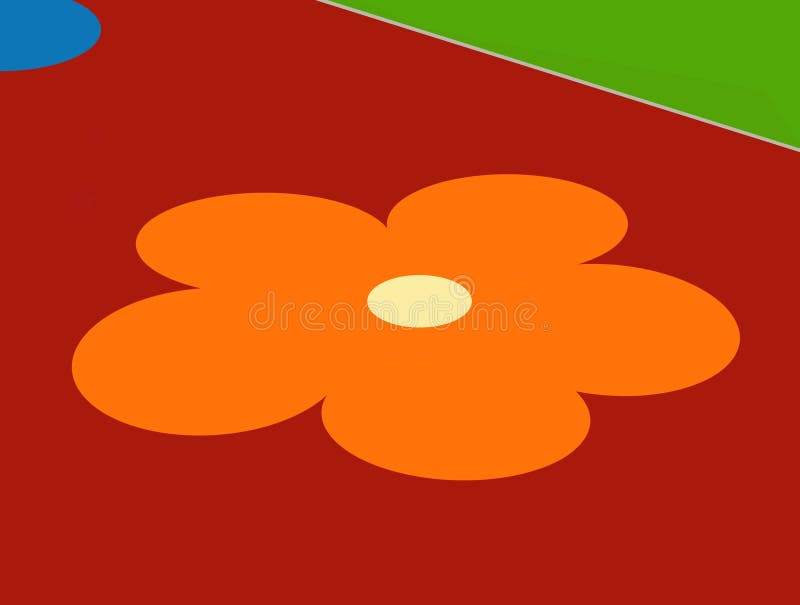 Orange and yellow flower shape and green grass strip. artistic raster type colorful image.