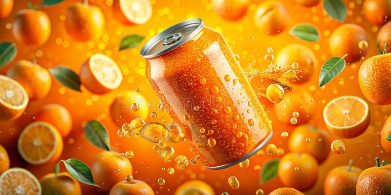 Orangefarbene Soda kann Orangen und Bubbles ein erfrischendes Sommergetränk Image für die Gestaltung von Getränkepackungen oder stock abbildung