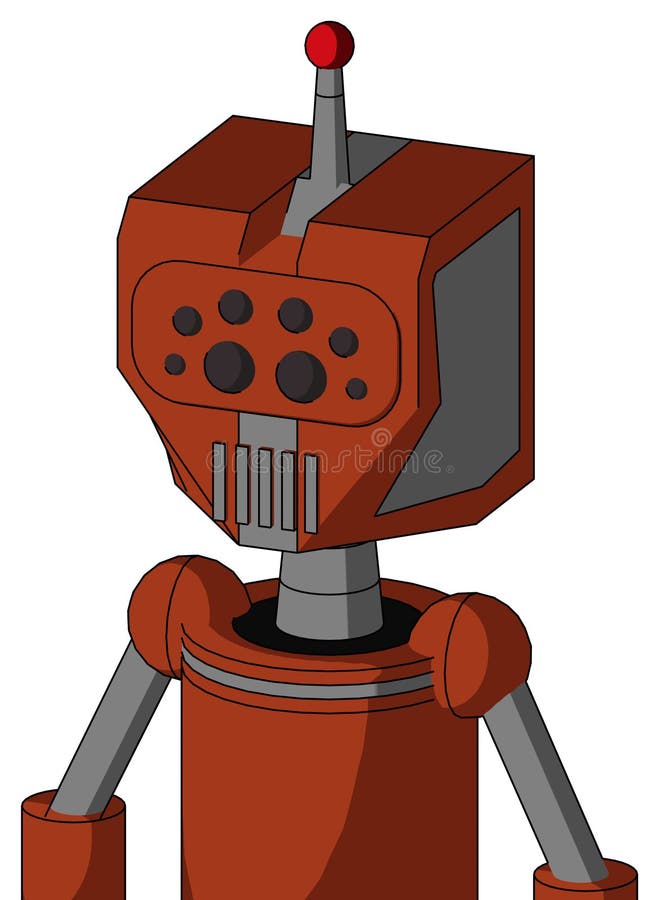 Orangefarbener Roboter mit mechanischem Kopf- und Maul- und Bug-Augen und einer Einzelantenne lizenzfreie abbildung Orangefarbener Roboter mit mechanischem Kopf- und Maul- und Bug-Augen und einer Einzelantenne lizenzfreie abbildung