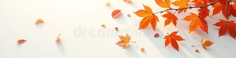 Orangenblätter fallen sanft auf unberührte weiße Oberfläche zart Herbst stock abbildung