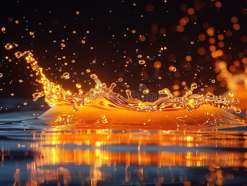 Orangenspritze mit Wasser auf elegantem schwarzem Hintergrund zwei halbe Orangenhälften mit Orangensaft stockfoto