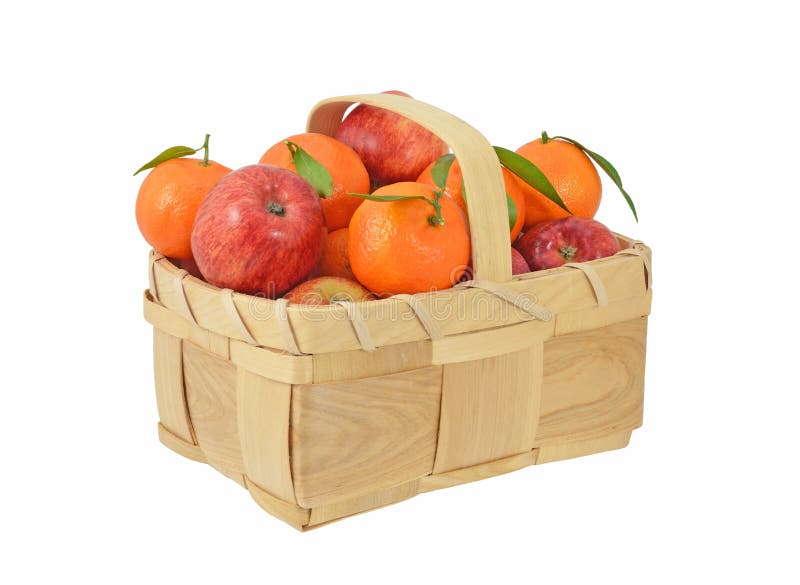 Basket full of red apples and oranges. Basket full of red apples and oranges