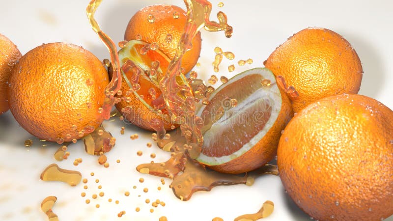 The image of oranges and juice splash