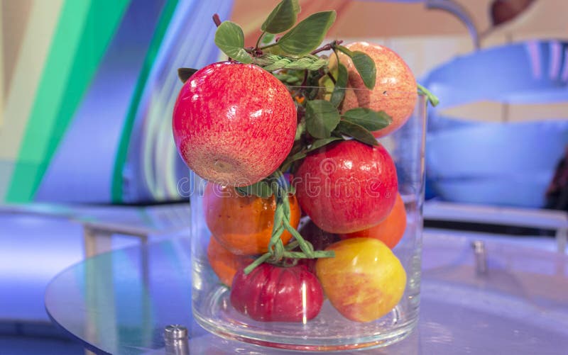 Oranges, Lemons and Apples in a Large Glass Vase Stock Image Image of