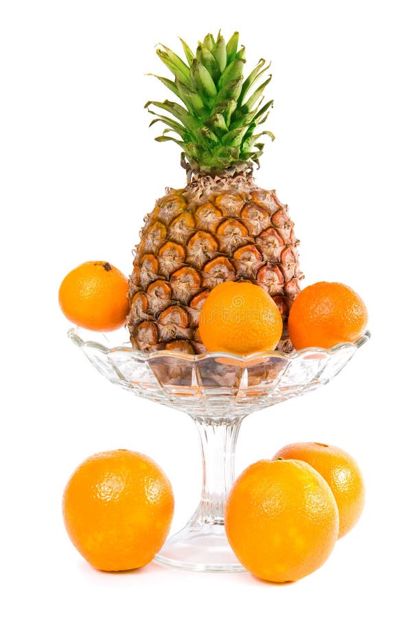 Oranges, Mandarin and Pineapple in a Bowl Stock Image Image of