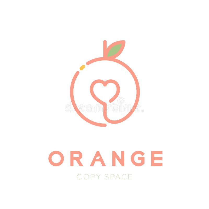 Oranje fruit met van het het pictogramoverzicht van het hartembleem illustratie van het de slag de vastgestelde ontwerp royalty-vrije illustratie Oranje fruit met van het het pictogramoverzicht van het hartembleem illustratie van het de slag de vastgestelde ontwerp royalty-vrije illustratie