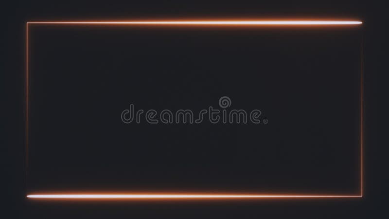 Oranje neonframe aan de schermrand op zwarte achtergrond. abstracte achtergrond 3d die 4k video teruggeven.