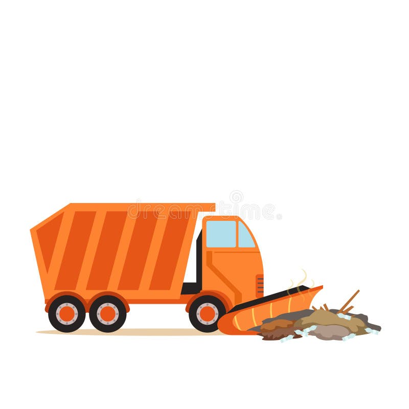 Oranje vrachtwagen ploegend huisvuil, afval recycling en de vectorillustratie van het gebruiksconcept vector illustratie Oranje vrachtwagen ploegend huisvuil, afval recycling en de vectorillustratie van het gebruiksconcept vector illustratie