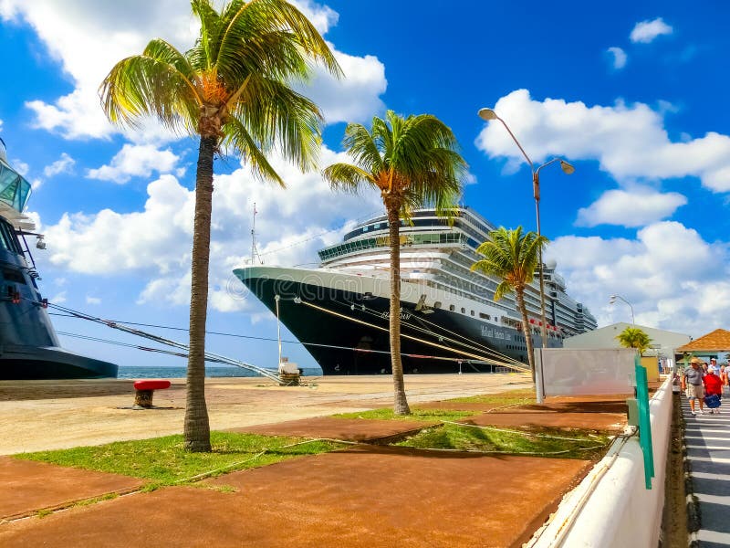 Oranjestad, Aruba - December 4, 2019: The cruise ship Holland America cruise ship Eurodam docked at Aruba island