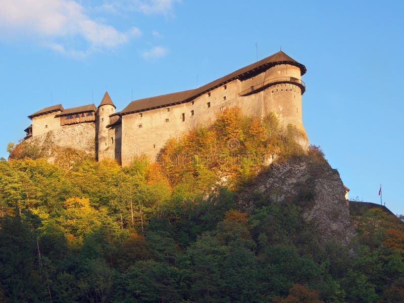 Orava Castle at sundown during autumn