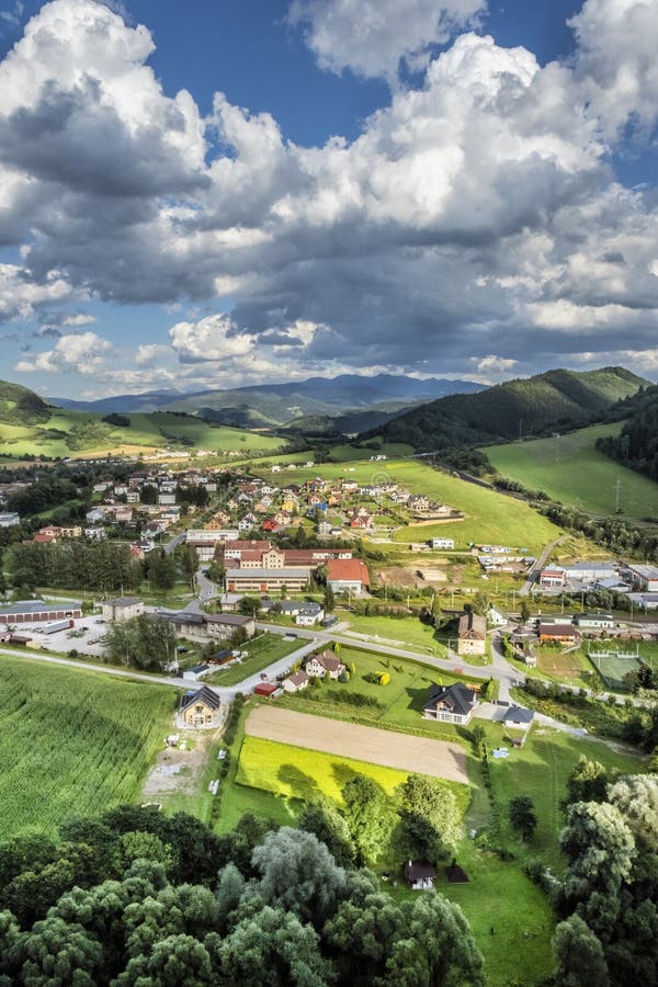 Oravsky Podzamok from Orava castle, Slovakia, rural country