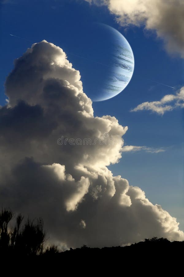 In orbit around a giant gaseou stock illustration