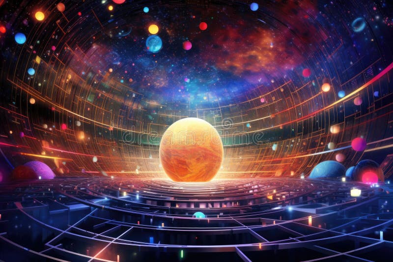 Orbit of Universe colourful abstract background. Generative AI. AI generated