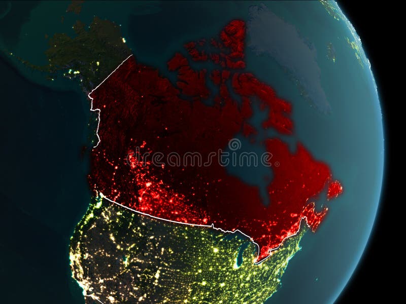 Orbit View of Canada at Night Stock Illustration - Illustration of