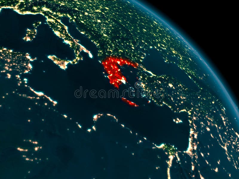 Night view of Greece on Earth royalty free illustration
