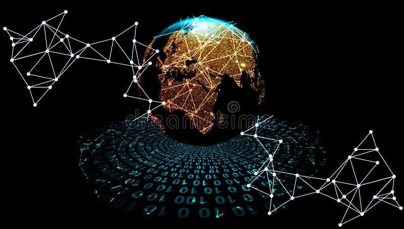 Orbits of global information. digital data orbits. world network technology. technology communication. vector illustration