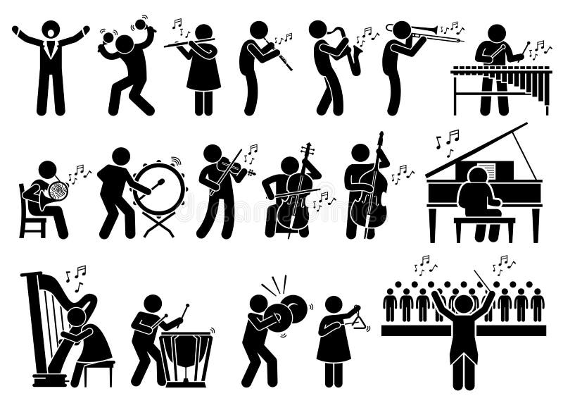 Orchester-Symphonie-Musiker mit Musikinstrumenten Clipart lizenzfreie abbildung Orchester-Symphonie-Musiker mit Musikinstrumenten Clipart lizenzfreie abbildung