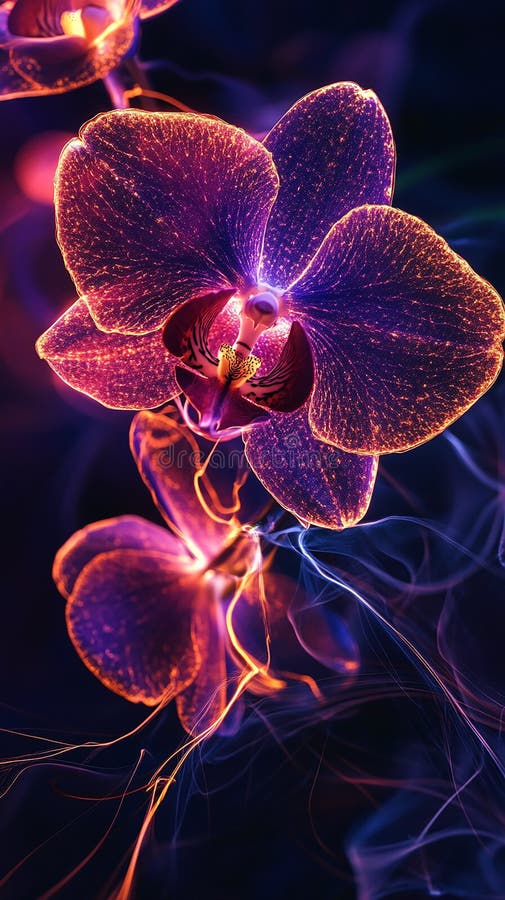 Orchid with Electrically Glowing Metallic Veins vector illustration