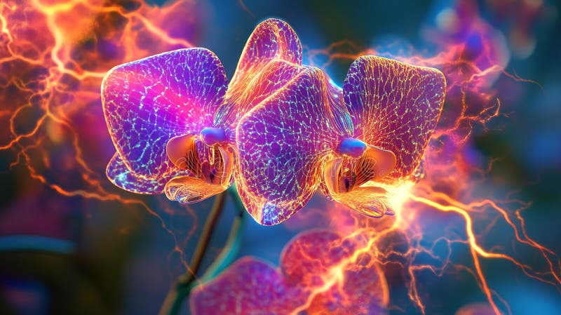 Orchid with Electrically Glowing Metallic Veins royalty free illustration