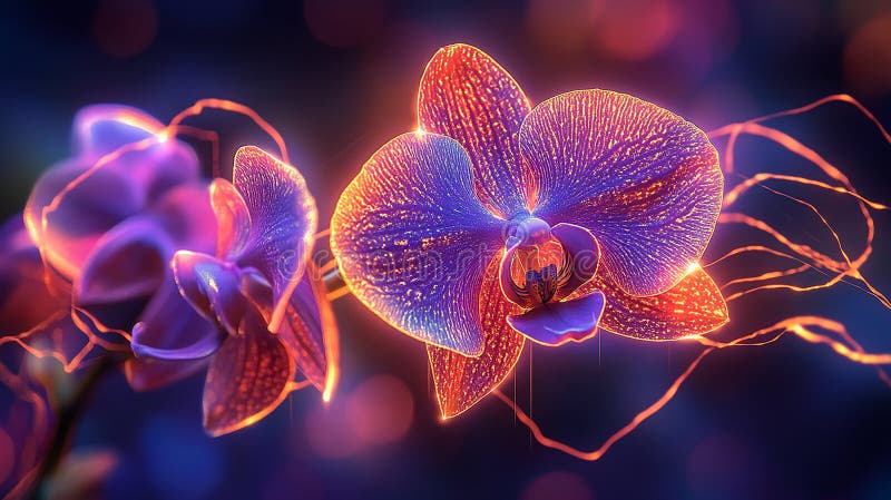Orchid with Electrically Glowing Metallic Veins royalty free illustration