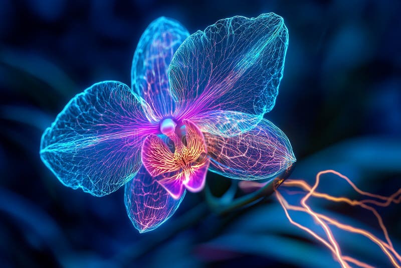 Orchid with Electrically Glowing Metallic Veins stock illustration