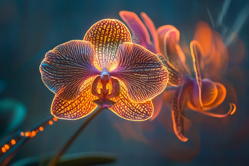Orchid with Electrically Glowing Metallic Veins vector illustration